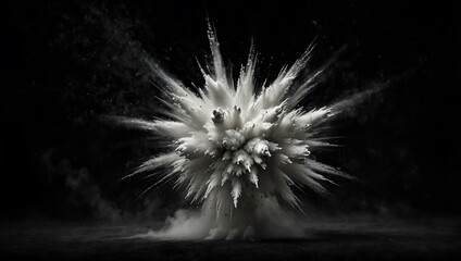 Abstract white dust explosion on a black background.