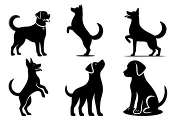 black dog set  silhouettes vector icon