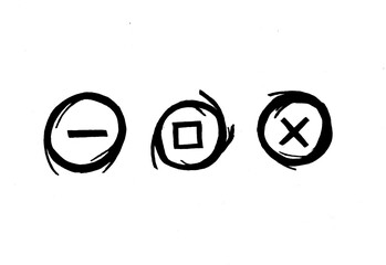Hand drawn UI UX black stroke minimize maximize close icon set isolated on white background