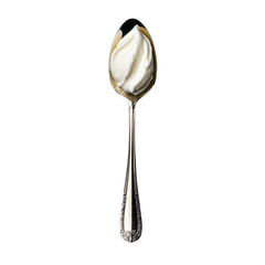 Silver Spoon with Creamy Substance on Transparent Background