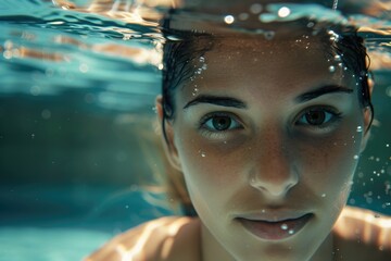 Swimmer underwater in a pool, great for fitness and exercise concepts
