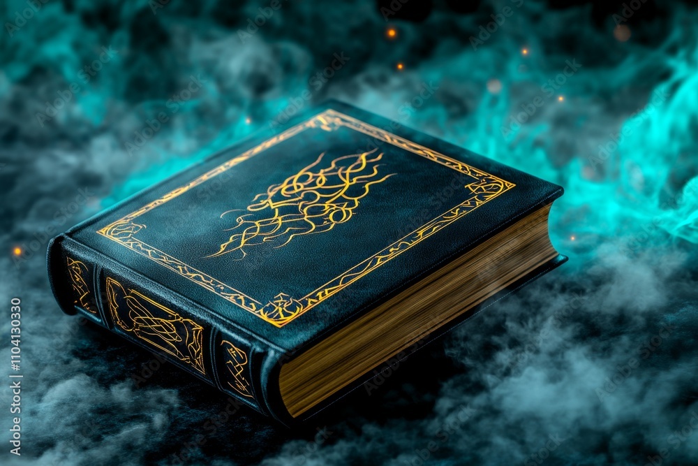 Poster a magical book with glowing pages and intricate designs, surrounded by floating runes and mystical s