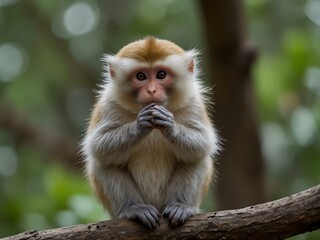 Naklejka premium Adorable monkey in a playful pose.