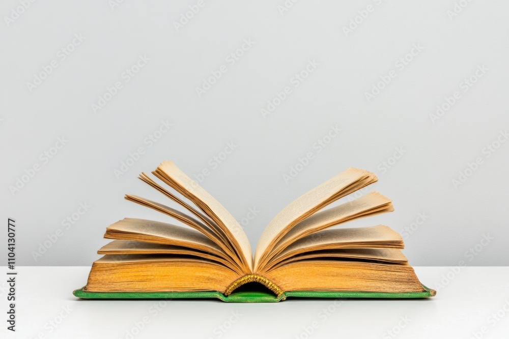 Aufkleber A minimalist depiction of an open old book with pages curling, surrounded by subtle shading on a white canvas