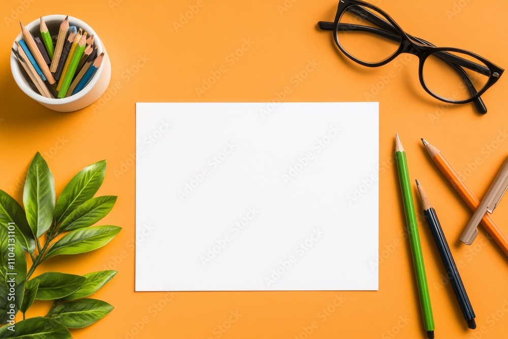 Poster A minimalist office with a clean desk setup, featuring a single open blueprint surrounded by sleek tools