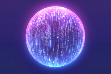 Glowing digital sphere with binary code; symbolizes futuristic technology, data-driven innovation, artificial intelligence, and the global interconnected digital world