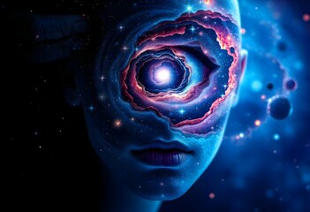 Human face changing into a swirling galaxy