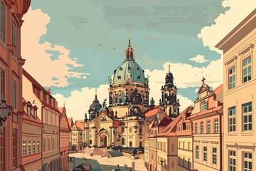 Naklejka premium Majestic Dresden Frauenkirche: A Geometric Perspective