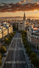 Obraz premium Aerial cityscape of Madrid at sunset.