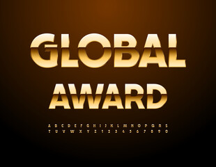 Vector premium logo Global Award. Unique Gold Font. Elite Alphabet Letters, Numbers and Symbols.