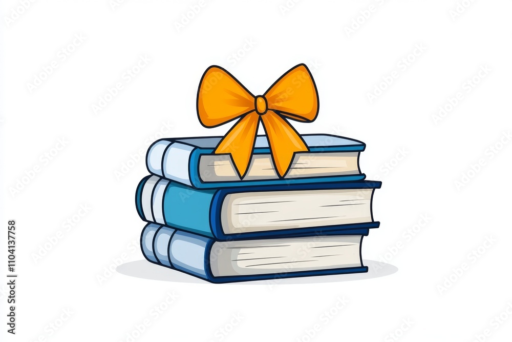 Poster a stylized outline of a single book stack in bold, simple colors against a neutral background