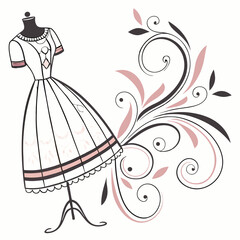 An elegant dress displayed on a hanger, showcasing its design and fabric in a minimalist setting.