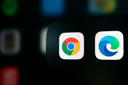 Dhaka, Bangladesh- 26 Nov 2024: A close up of an iPhone screen displaying the  Google Chrome, microsoft edge app icon.