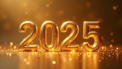 2025 Happy new year 3D design with lights and pearls also with beautiful shimmer