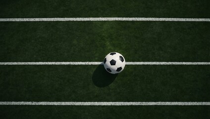 Aerial shot of a soccer ball on green turf.