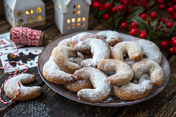 Traditional German or Austrian Vanillekipferl vanilla kipferl cookies
