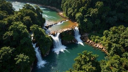 Aerial shot of Nomuang Falls and views of the Gulf of Siam.