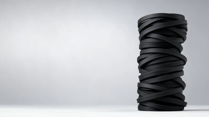  a black vase sitting atop a white table The vase is cylindrical in shape and has a glossy finish It has a wide base and a narrow neck, and is decorated with intri