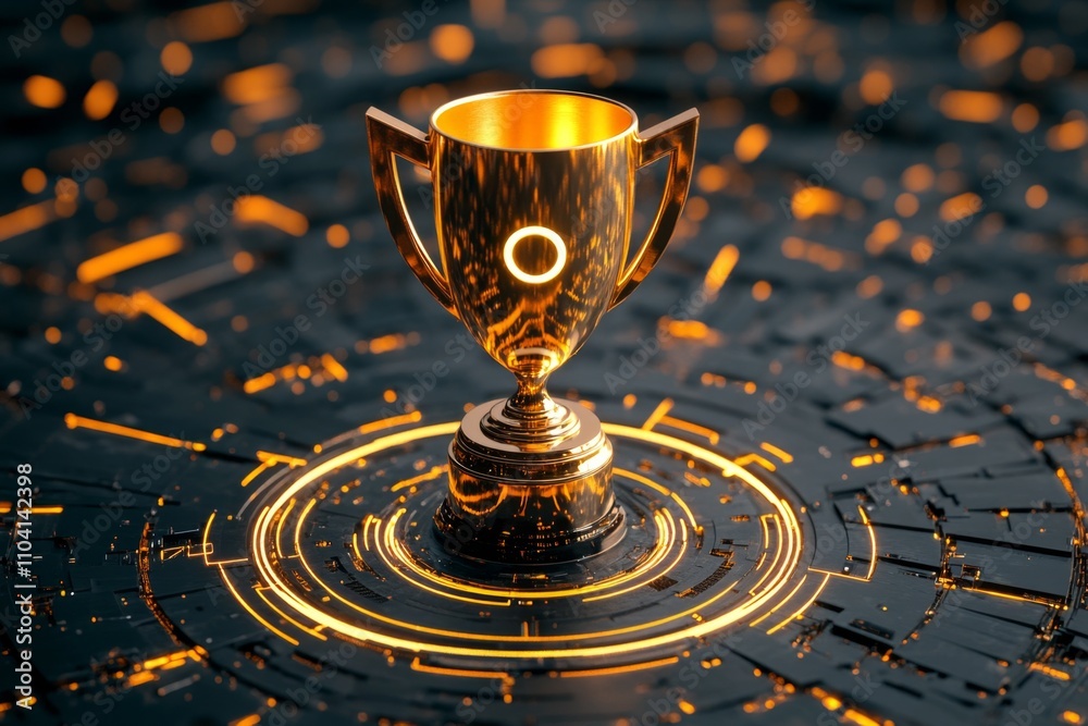 Aufkleber goals achievement concept featuring a glowing trophy and target symbol surrounded by futuristic digi