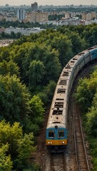 Fototapeta premium Aerial view of a city train in Kiev.