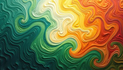 Obraz premium Abstract colorful swirl painting with vibrant patterns in shades of green, yellow, orange, and red