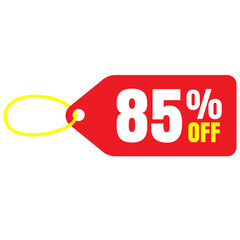 sale tag set tag with red ribbon 85% off discount offer 