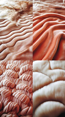 Textured fabric close-ups showcasing softness and detailed patterns in warm tones
