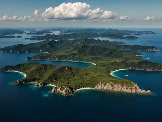 Fototapeta premium Aerial view of a mountain archipelago.