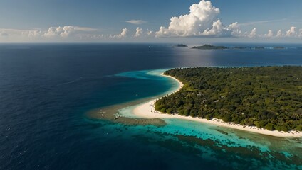 Aerial view of a tropical island.