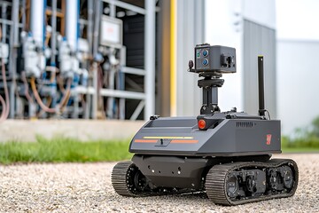 A robotic vehicle equipped with sensors, designed for industrial monitoring tasks.