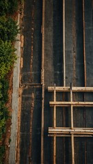 Aerial view of a woodworking factory.