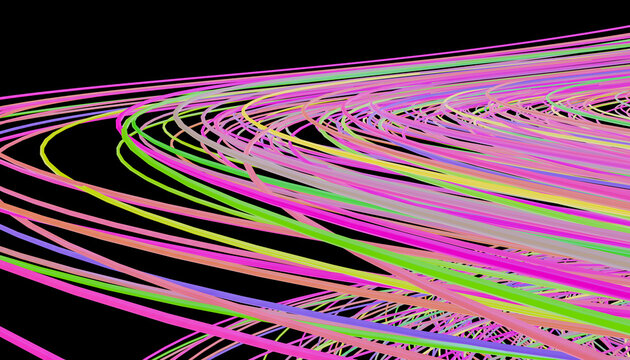Vibrant Curved Lines on Black Background in Dynamic Flow