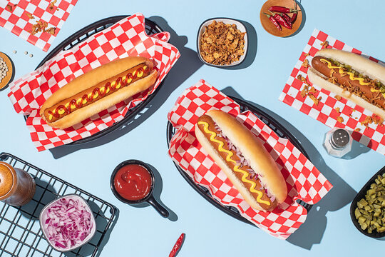 Tasty Hot Dog with Ingredients Around