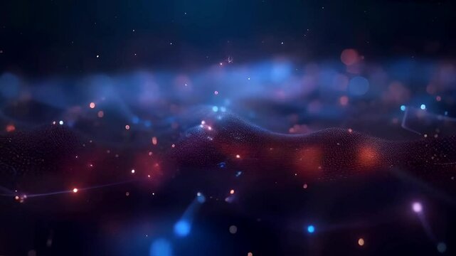 Abstract concepts of cybersecurity technology and digital data protection. Protect internet network connection with polygons, dots and lines in the center blur slow motion with dark blue background