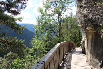 Wooden bridge on the Fernpass (Roman road) - Cycling the transalpine route Via Claudia Augusta