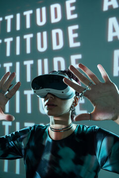 Futuristic woman engaging in a metaverse experience