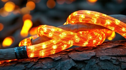 Glowing Fiber Optic Strands in Intricate Patterns