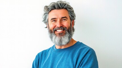 Obraz premium Smiling Mature Man with Gray Hair and Beard in Casual Attire