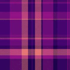 Deep vector texture seamless, postcard tartan fabric pattern. Close up textile check background plaid in violet and magenta colors.