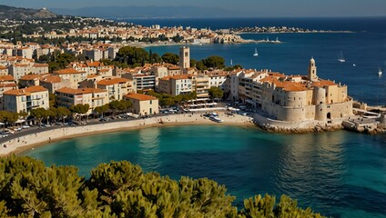 Fototapeta premium Aerial view of Antibes, a resort town on the French Riviera.