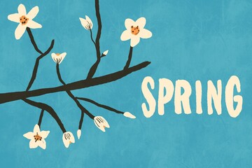 Minimalistic spring floral illustration with blossoms