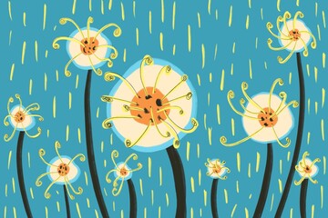 Abstract floral design with whimsical daisy-like forms