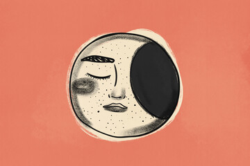 Abstract celestial face illustration on warm background