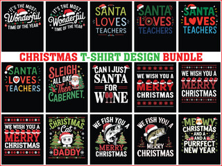 Merry Christmas T-Shirt Design Bundle for Print Ready