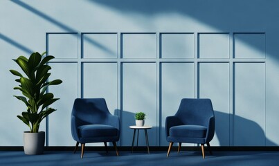 Virtual meeting platform showcasing empty participant windows during scheduled online conference call Colors: blue, gray, white 