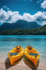 Two kayaks on the beach, ready for adventure