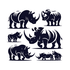 A Set of Rhinoceros Silhouettes Vector Art Illustration