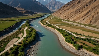 Aerial view of Kunhar River, Pakistan.