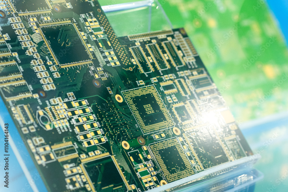 Poster digital computer board close up. fragment of motherboard for system unit. electronic components from