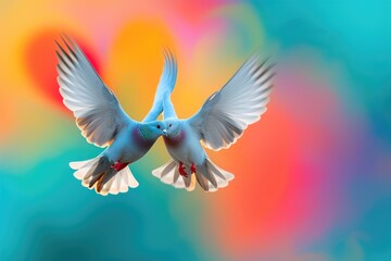 Fototapeta premium Love in the Air: Doves and Heart Shape